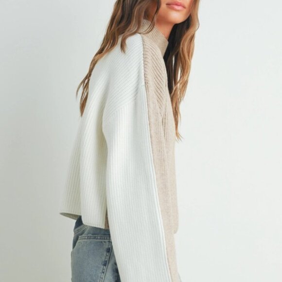 Paulina Two-Toned Turtleneck Sweater | Women's Fall and Winter Sweater | Beige - Picture 5 of 9
